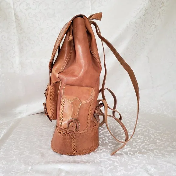 Large Genuine Leather Hand Tooled Backpack.  Handmade. Quality Craftsmanship - Picture 6 of 13
